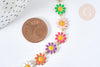 Chaine Fleur marguerite laiton doré émail multicolore 13,5~14mm, x1 mètre (G7451)