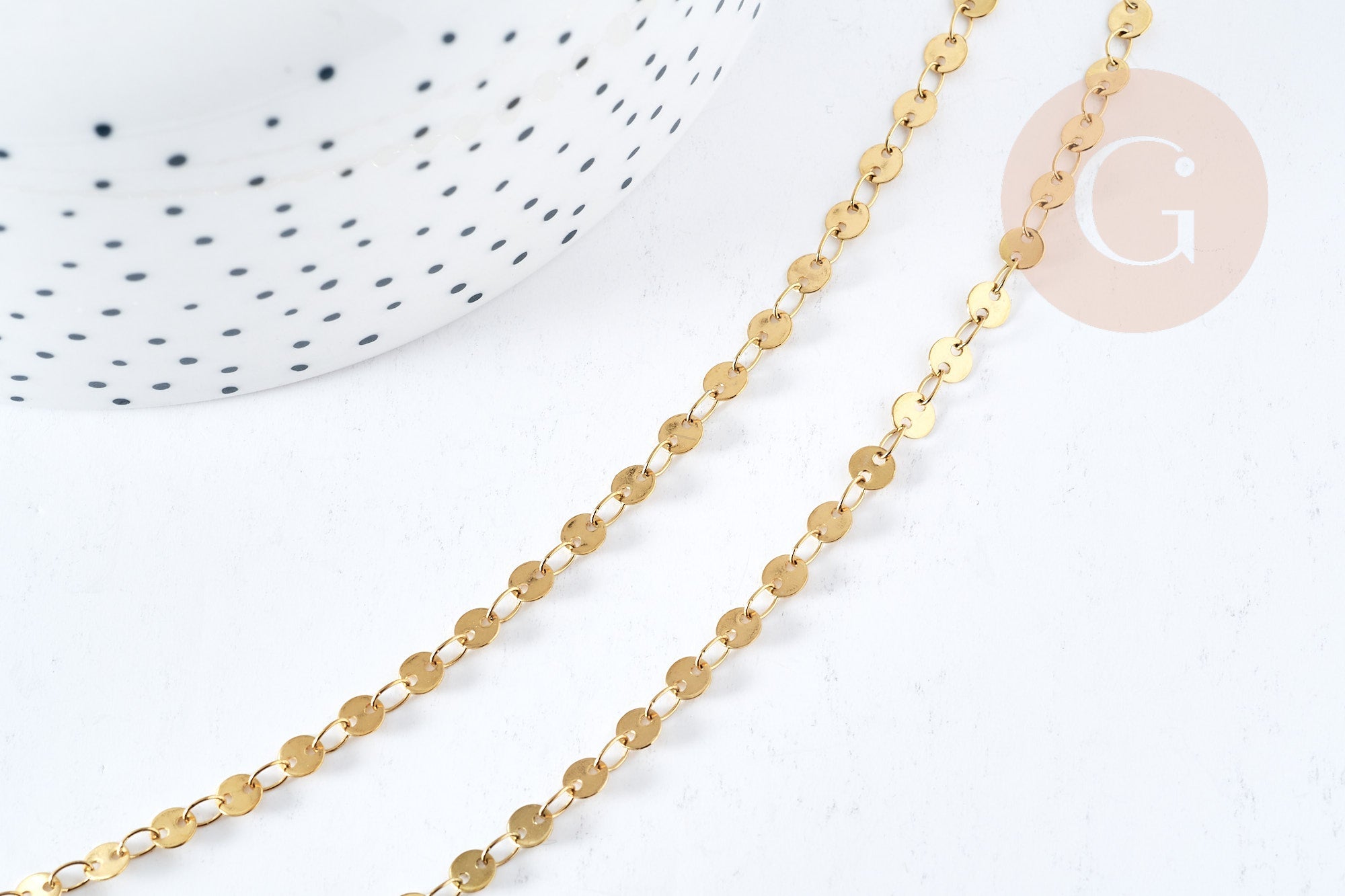 Collier Chaine Pastille avec fermoir acier 304 inoxydable doré 4mm-45cm,chaine complète avec fermoir en acier, x1 G8780