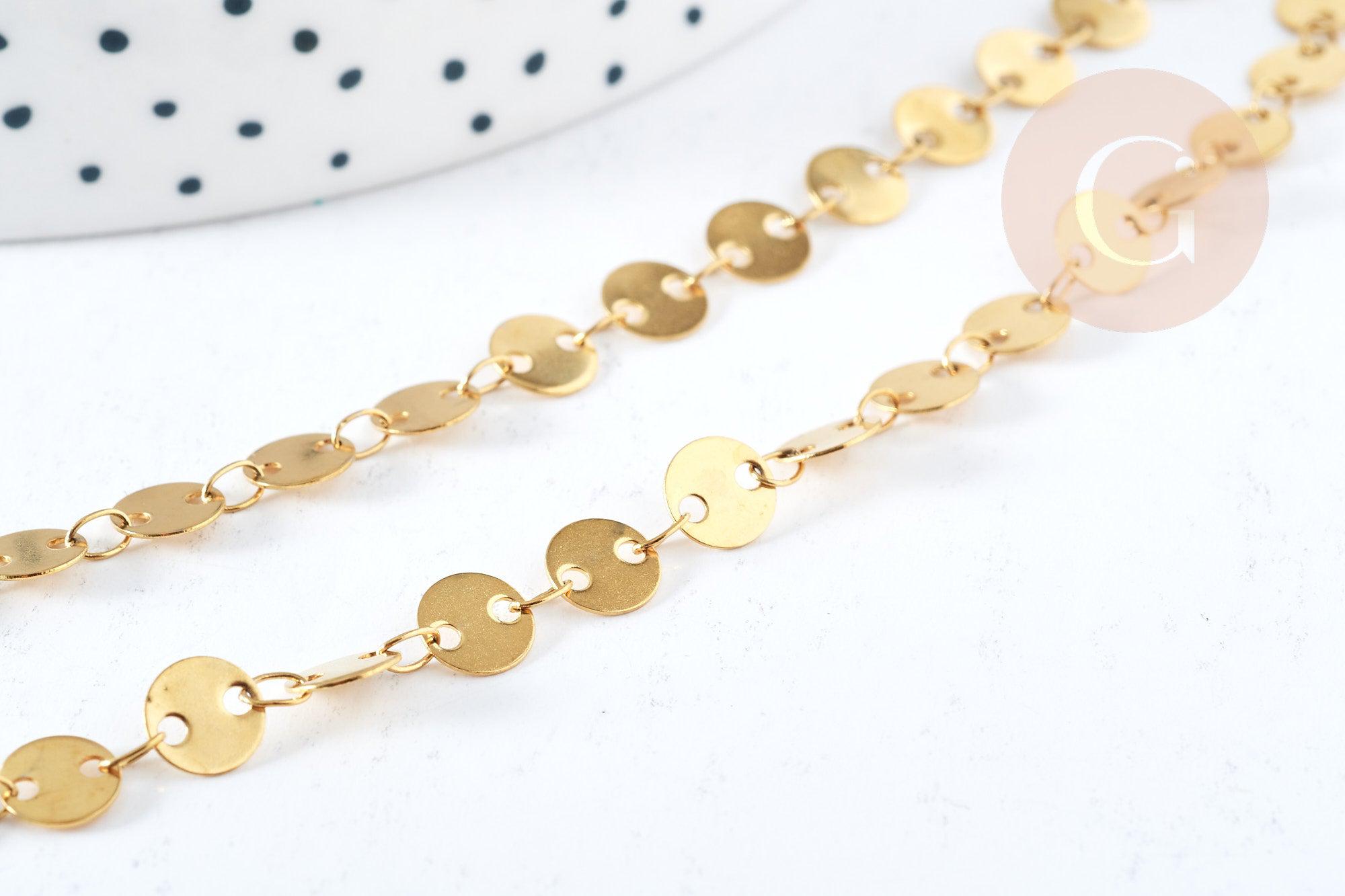 Collier Chaine Pastille avec fermoir acier 304 inoxydable doré 6mm-45cm,chaine complète avec fermoir en acier, x1 G8779