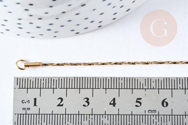 Chaine Serpentine complète avec fermoir acier 304 inoxydable doré 1mm,50cm, création collier acier inoxydable, x1 G8781