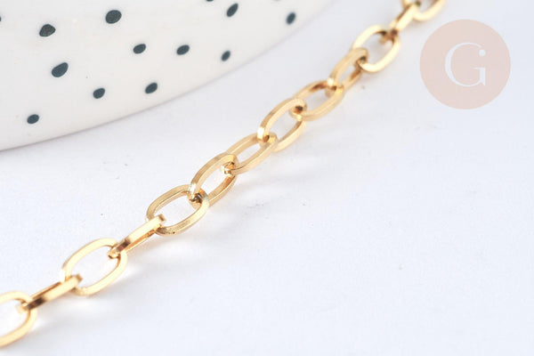 Chaine acier 304 inoxydable IP doré 18k maille ovale 7mm, x1 mètre (G8415)