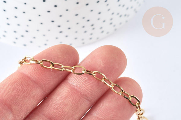 Chaine acier 304 inoxydable IP doré 18k maille ovale 7mm, x1 mètre (G8415)