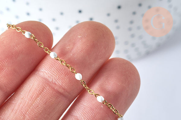 Chaine acier 304 inoxydable doré 14k résine blanche 2mm-45cm, x1 (G1732)
