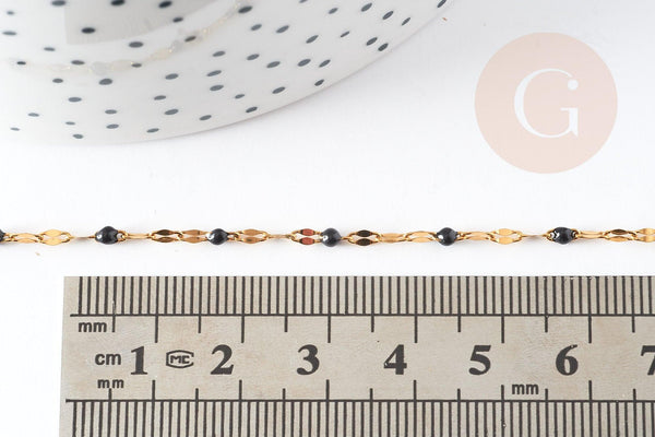 Chaine acier 304 inoxydable doré IP 14K résine noire 2mm, x1 mètre (G0103)