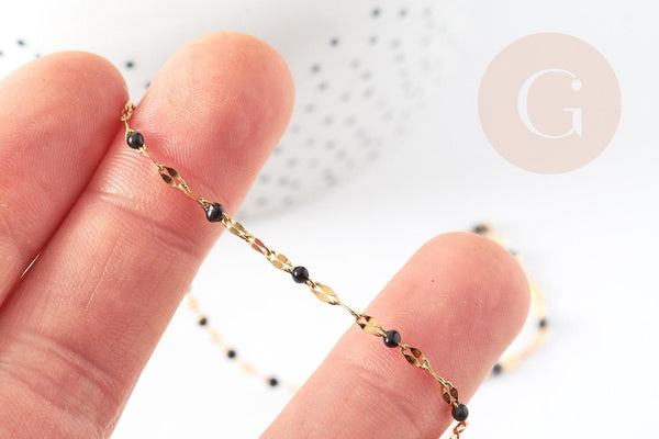 Chaine acier 304 inoxydable doré IP 14K résine noire 2mm, x1 mètre (G0103)
