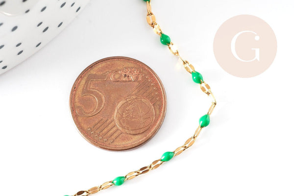 Chaine acier 304 inoxydable doré IP 14k résine verte 2mm, x1 mètre (G0941)