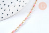 Chaine acier 304 inoxydable doré IP fantaisie émail rose clair 4-10mm, x1 mètre (G6828)