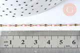 Chaine acier 304 inoxydable doré IP fantaisie émail rose clair 4-10mm, x1 mètre (G6828)