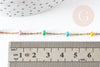 Chaine acier 304 inoxydable dorée 14k fantaisie résine multicolore pastel 0.5-1.mm, x1 mètre (G3037)