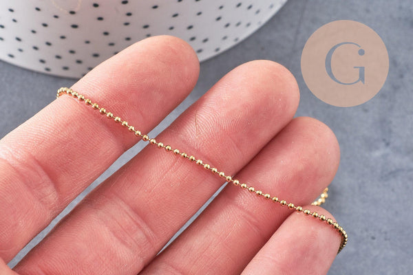 Chaine acier boule 1.4mm dorée 14k, x1 mètre (G1562)
