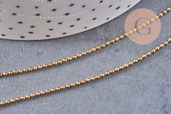 Chaine acier boule 1.4mm dorée 14k, x1 mètre (G1562)