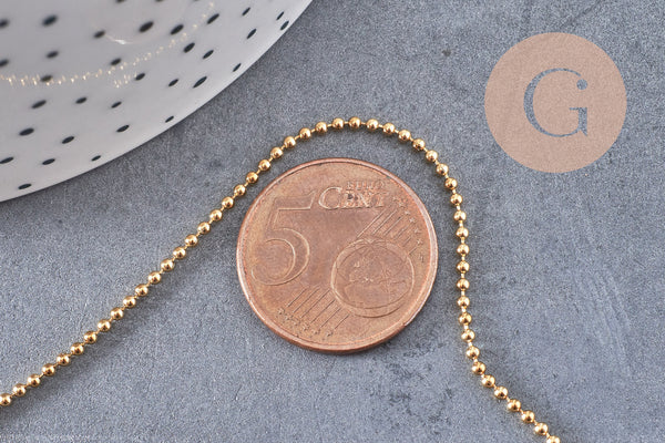 Chaine acier boule 1.4mm dorée 14k, x1 mètre (G1562)