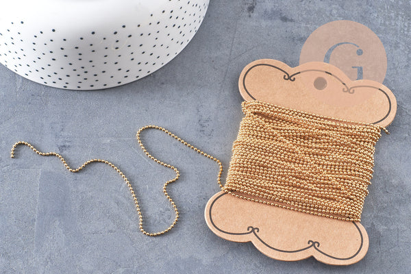 Chaine acier boule 1.4mm dorée 14k, x1 mètre (G1562)