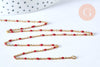 Chaine acier dorée 14k fantaisie résine rouge, chaine fantaisie acier dore,chaine complète,2mm,45cm, x1 (G1361)
