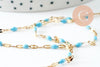 Chaine acier inoxydable 304 doré IP 14k fantaisie résine bleue 2mm, x1 mètre (G0940)