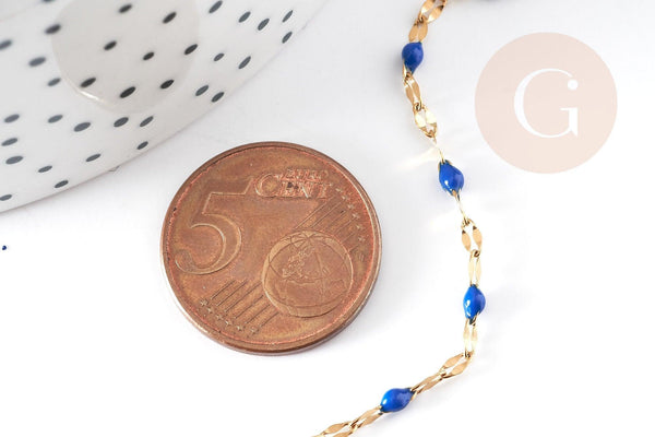 Chaine acier inoxydable 304 doré IP 14k fantaisie résine bleue 2mm, x1 mètre (G0942)