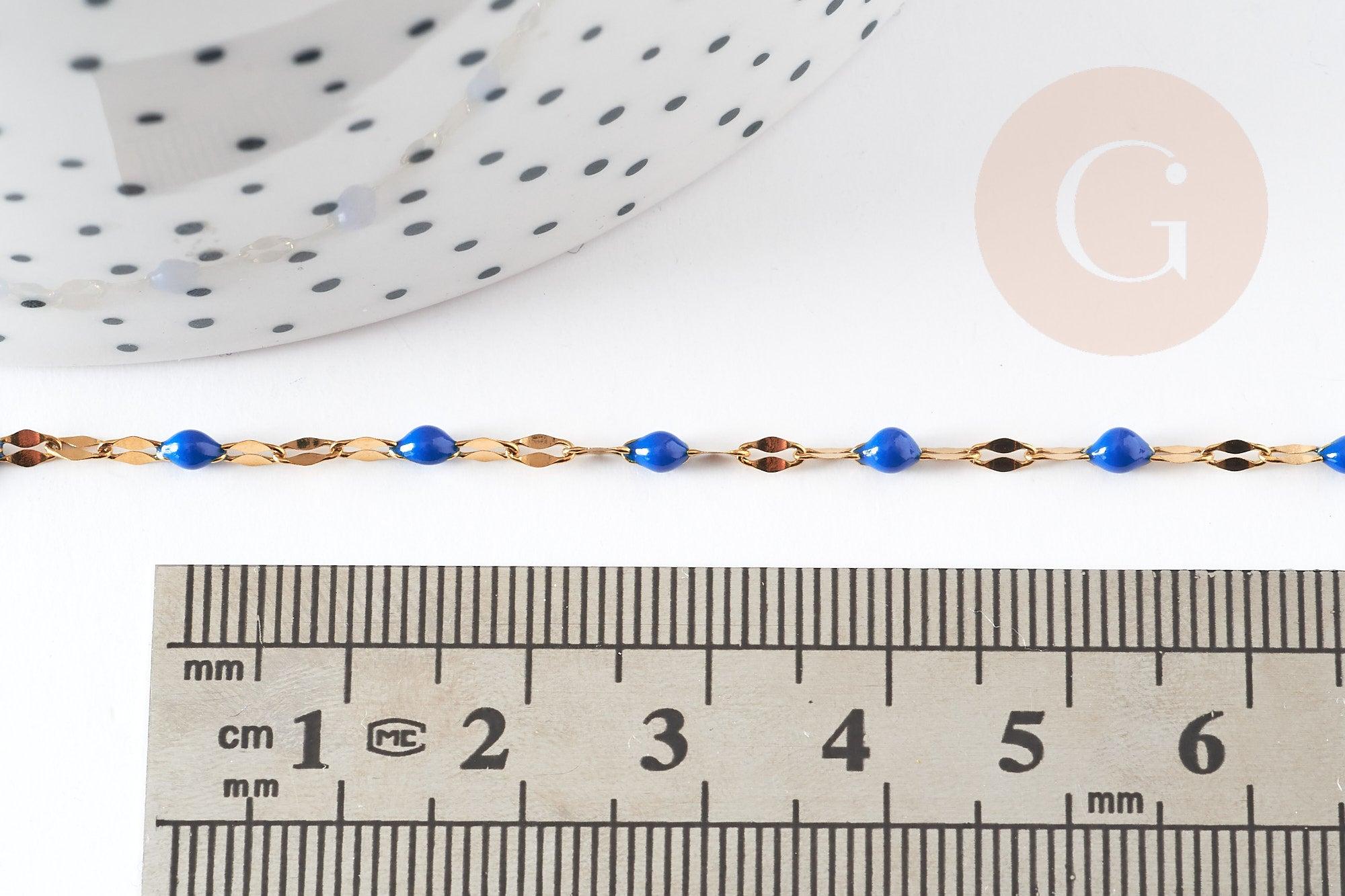 Chaine acier inoxydable 304 doré IP 14k fantaisie résine bleue 2mm, x1 mètre (G0942)