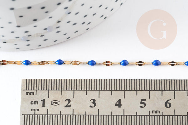 Chaine acier inoxydable 304 doré IP 14k fantaisie résine bleue 2mm, x1 mètre (G0942)