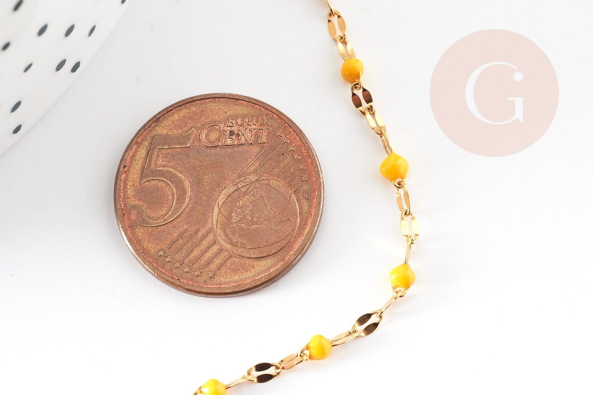 Chaine acier inoxydable 304 doré IP 14k résine jaune 2mm, x1 mètre (G3294)