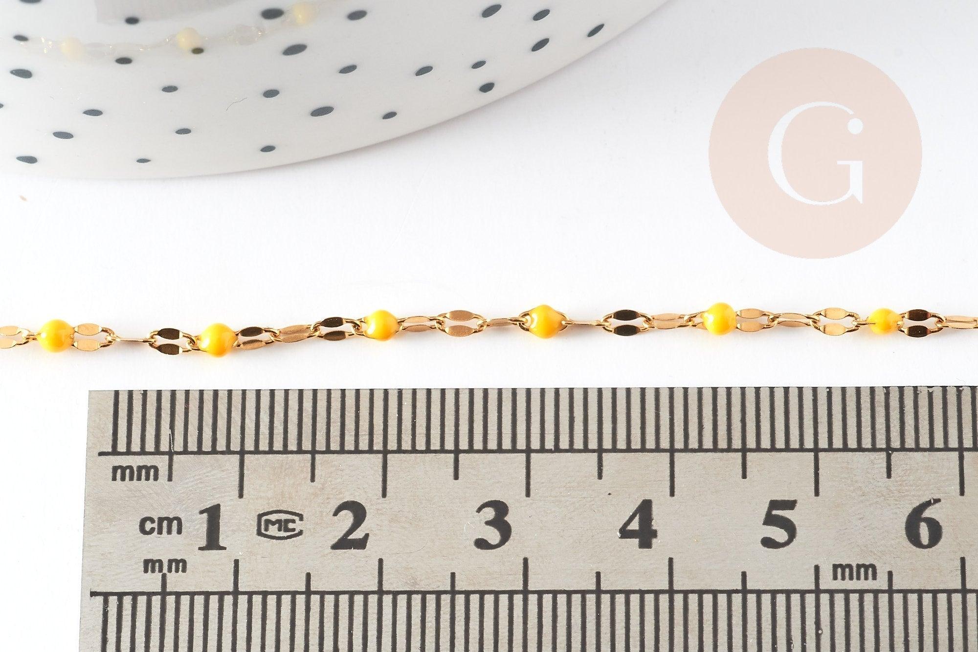 Chaine acier inoxydable 304 doré IP 14k résine jaune 2mm, x1 mètre (G3294)