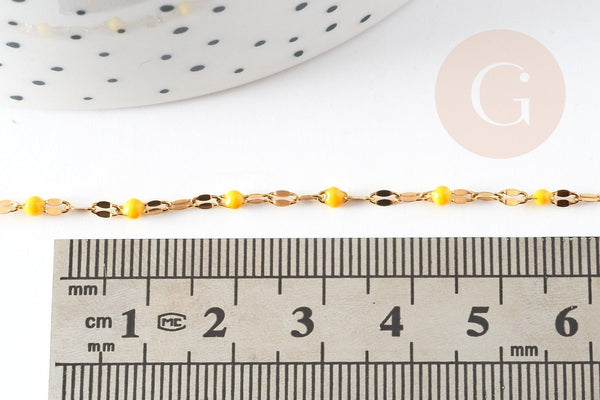 Chaine acier inoxydable 304 doré IP 14k résine jaune 2mm, x1 mètre (G3294)