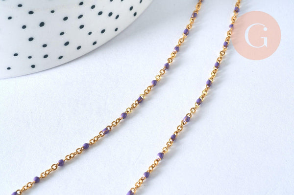 Chaine acier inoxydable 304 dorée 14k complète résine mauve 1.5mm collier,chaîne fine,45.5cm, x1 G5408