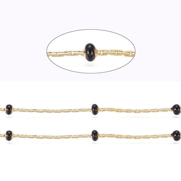Chaine acier inoxydable doré IP 14 carats fantaisie résine noire 0.5-1.mm, x1 mètre (G5446)