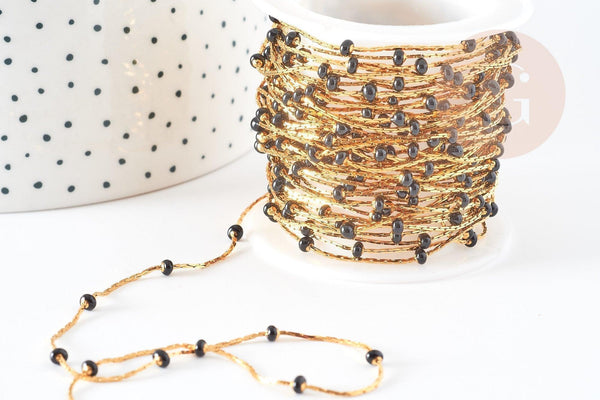 Chaine acier inoxydable doré IP 14 carats fantaisie résine noire 0.5-1.mm, x1 mètre (G5446)