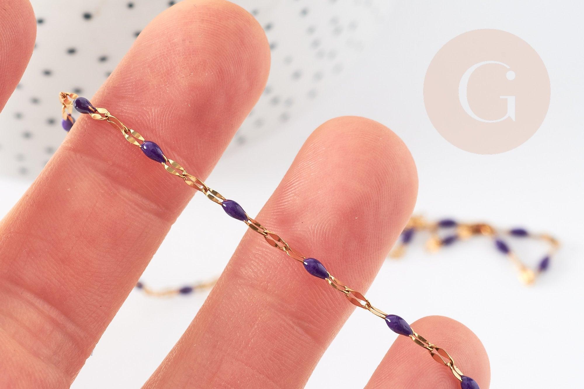 Chaine acier inoxydable doré IP 14K fantaisie résine violette 2mm, x1 mètre (G1508)