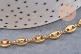 Chaine acier inoxydable doré IP 18k maille grain de café 7x4mm, x1 mètre (G5499)