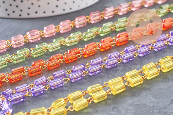 Chaine acrylique transparente tube laiton doré 8,5mm , création bijoux coloré, x1 mètre (G7220)