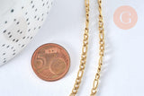 Collier Chaine avec fermoir acier doré 18k figaro 3mm-45cm, x1 (G1491)