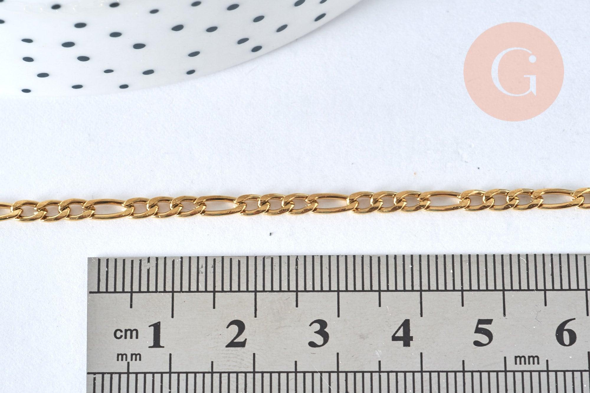Collier Chaine avec fermoir acier doré 18k figaro 3mm-45cm, x1 (G1491)