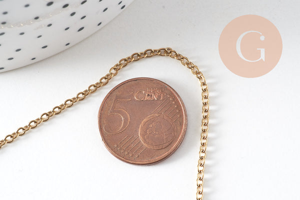 Chaine avec fermoir acier inoxydable doré IP 14k forçat 1.9mm/45cm,x1 (G2088)