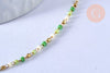 Chaine avec fermoir acier inoxydable doré perle rocaille vert artisanale, 40.7cm, x1 (G4104)
