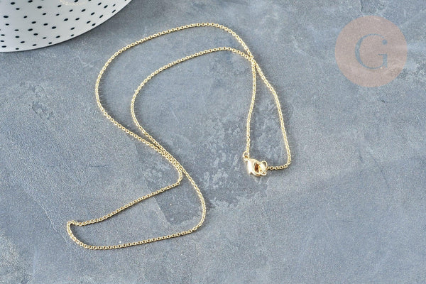 Chaine avec fermoir fine dorée forçat 16K 2.5 microns 1.5mm - 45/50cm x1 (G1898)