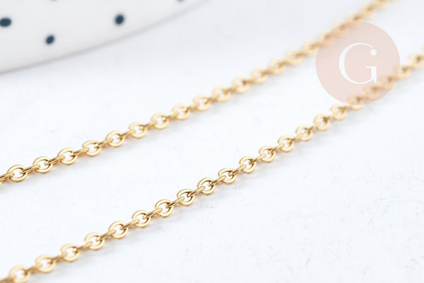 Chaine avec fermoir forçat acier inoxydable 304 doré PVD 1.5mm - 45cm, x1 (G8778)
