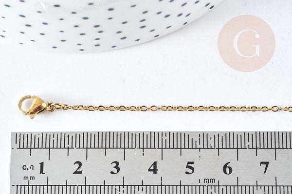 Chaine avec fermoir forçat acier inoxydable 304 doré PVD 1.5mm - 45cm, x1 (G8778)