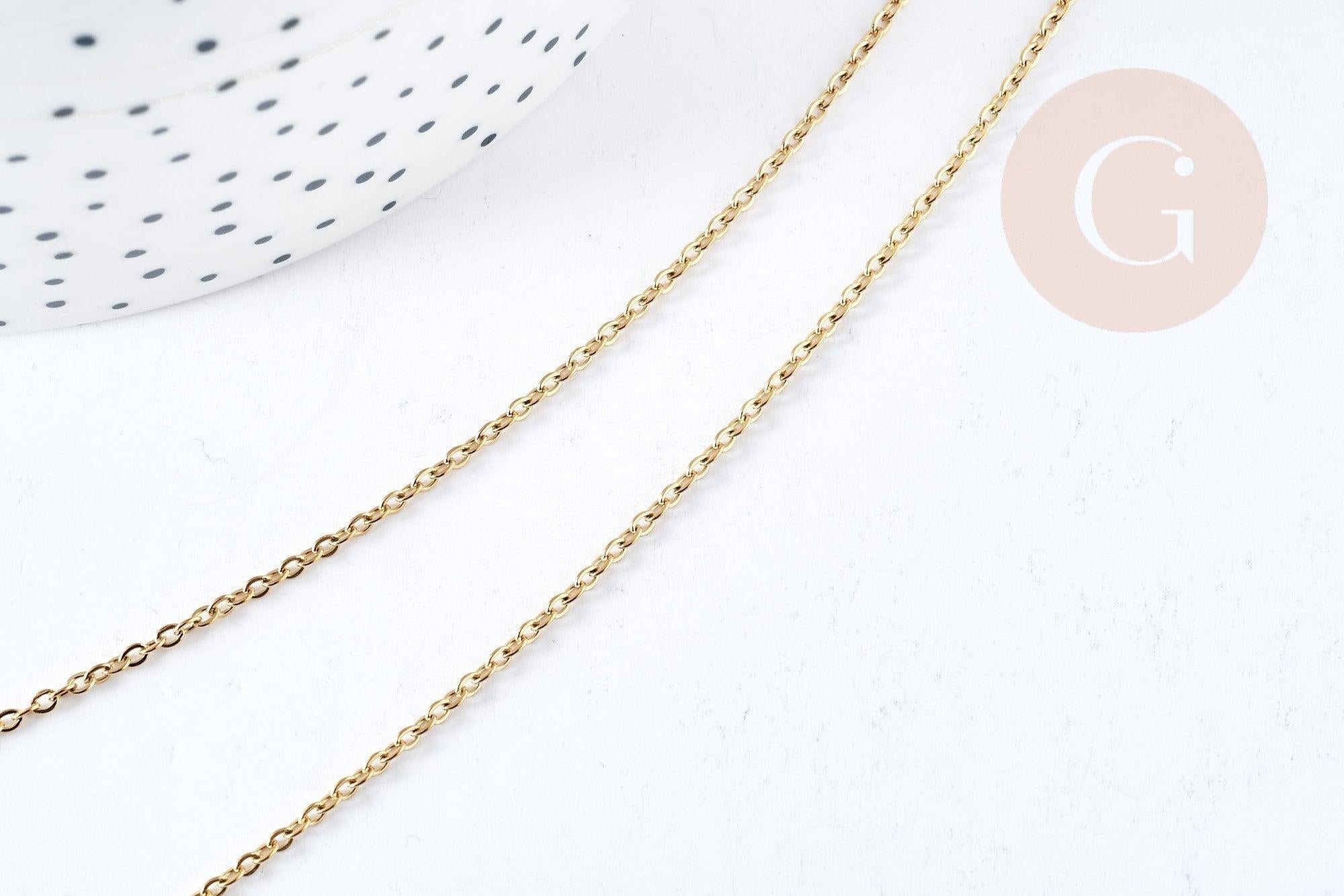 Collier collier avec fermoir maille forçat acier inoxydable 304 doré PVD 1.5mm - 45cm, x1 (G8778)