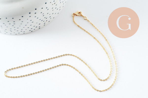 Chaine avec fermoir forçat cuivre dorée 16K 0.5microns collier 1.8mm/45cm, x1 (G5341)