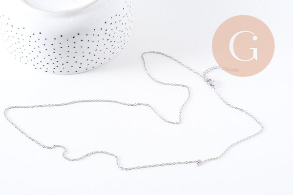 Chaine avec fermoir platine forçat 1.6mm/70cm, x1 (G4782)