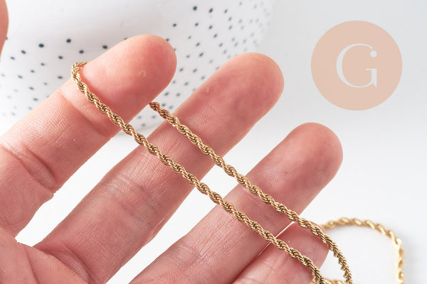 Chaine avec fermoir torsadée acier inoxydable doré 14k 2.5mm/50cm x1 (G1474)