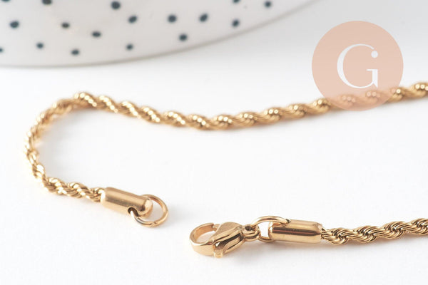 Chaine avec fermoir torsadée acier inoxydable doré 14k 2.5mm/50cm x1 (G1474)