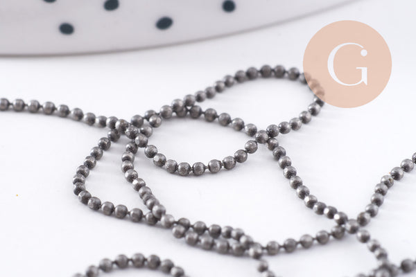 Chaine boule VINTAGE laiton gris metalgun facetté 1.2mm, x1 metre (G10587)