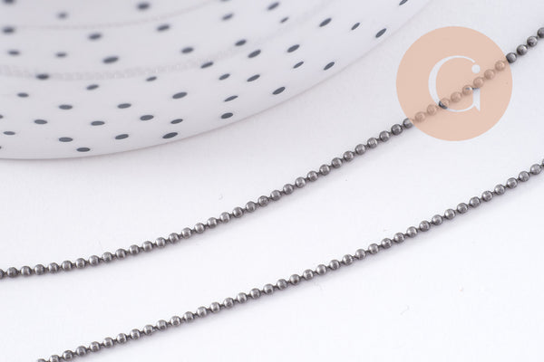 Chaine boule VINTAGE laiton gris metalgun facetté 1.2mm, x1 metre (G10587)