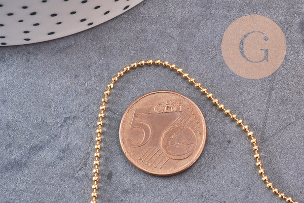 Chaine boule dorée 16k, fourniture créative, chaine bijou,or véritable, création bijoux, grossiste chaine,1.5mm, x 1Mètre (G0931)