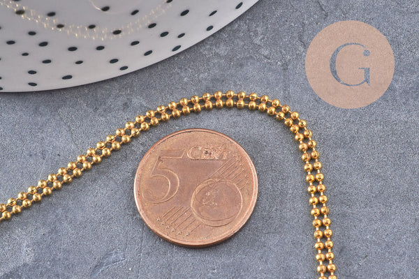 Chaine boule double laiton brut,chaine bijou, création bijoux,chaine boule,sans nickel, grossiste,1.5mm, 1 metre (G0654)