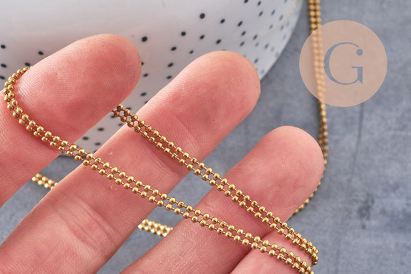 Chaine boule double laiton brut,chaine bijou, création bijoux,chaine boule,sans nickel, grossiste,1.5mm, 1 metre (G0654)