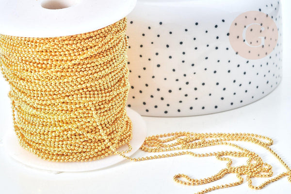 Chaine boule facettée dorée 1.5mm,chaine création bijoux, grossiste chaine, x 5 metres G7834