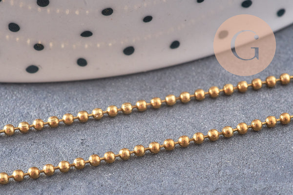Chaine boule laiton brut 1.5mm, chaine bijou,chaine boule,sans nickel, x 5Mètres (G2491)
